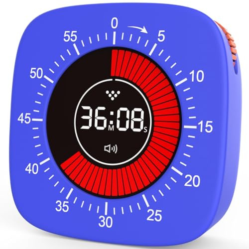 Kueohse Minuterie Visuelle pour Enfants, Minuterie Numérique avec Compte à Rebours de 60 Minutes, Minuterie Silencieuse pour Minuterie de Bureau, Horloge pour Étudier, Enseigner une Installation Facil