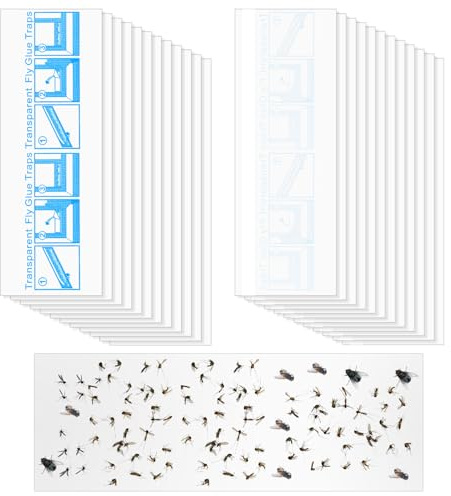 AOOWU 24 Stück Fensterfliegenfallen, Fruchtfliegenfallen für den Innenbereich, Klebrige Fliegenpapierstreifen, Transparente Klebe Streifen für Fliegen & Fruchtfliegen, Fliegenkiller ungiftig