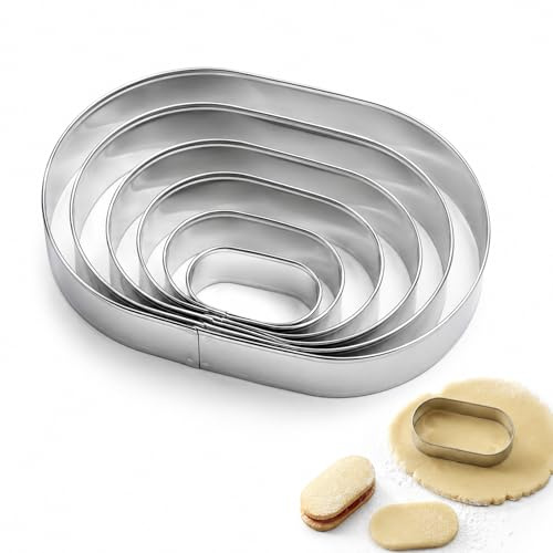 5 Pack Oval Stainless Steel Biscuit Cutters for Baking Fondant and Sandwich | 5 graduated sizes from 3.4 to 9.8cm, smooth burr-free edges, easy to demould, ideal for pastry crafting and dough shaping