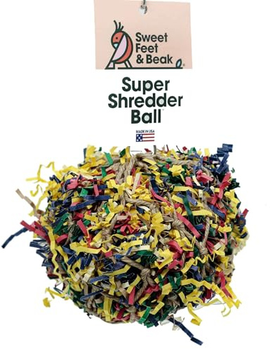 7” Super Shredder Ball Bird Toy - Fun Foraging Toys for Birds w/ Colorful Paper & Wooden Treasures - Easy to Hang Shredding Toys for Birds - Bird Shredding Toys for Cockatiels, Parrots & More