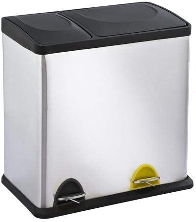 KITCHEN MOVE Poubelle de cuisine à pédale tri sélectif 36L (24+12L) ZOE en acier Inox avec seau