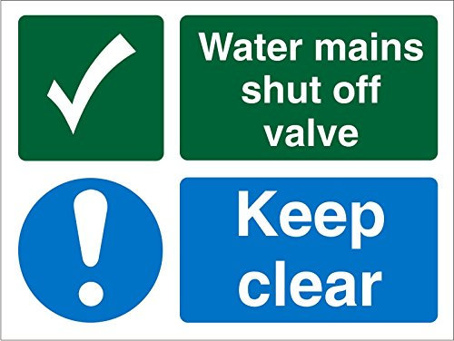 Seco Water Mains Shut Off Valve Sign, 100mm x 75mm - Self Adhesive Vinyl