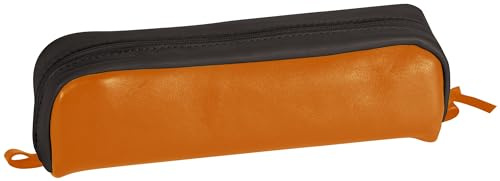 Clairefontaine 8398C Schlampermäppchen (aus echtem Leder, zweibarfig, rechteckig, 21 x 4 x 6cm) 1 Stück orange/braun