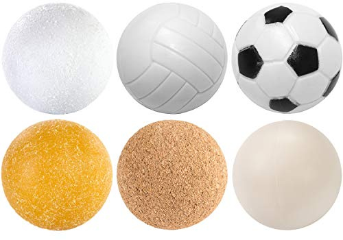 GAMES PLANET Kicker Bälle Mischung, 6 oder 12 Stück, 6 unterschiedliche Sorten (Kork, PE,PU, ABS), Durchmesser 35mm, Tischfussball Kickerbälle, Ball