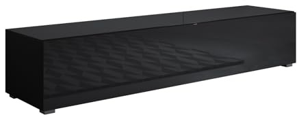 MB Muebles Bonitos, Meuble TV avec Pieds 2 cm Luke H2 pour Salon Moderne, Design Modulaire avec Porte Abattante, Mélamine Brillante, Noir, 160x32x40 cm