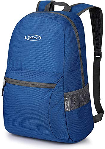G4Free Kleiner faltbarer Rucksack, ultraleicht, wasserdicht, für Camping, Wandern, Radfahren, Herren und Damen, 20 l, Marineblau, 48/jambes longues