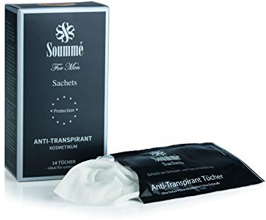 Caja de toallitas Soumme antitranspirante para cosméticos para hombres [14 unidades de 119 ml] | Protege contra el sudor y el olor | diferentes sustancias de cuidado | Dermatológicamente probado