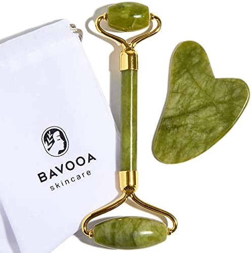 R.E.M Spring Jade Roller and Gua Sha - Spa Grade Face Roller Massager and Gua Sha Massage Tool Set. 100% Authentic Jade Stone. Reduces Puffiness, Wrinkles and Reveals Your Natural Glow