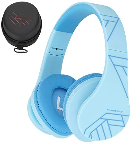PowerLocus P2 Kids Headphones Wireless, Bluetooth Headphones for Kids Over Ear with Volume Limit 85DB, Built-in Microphone, Foldable, Carry Case, Micro SD/TF for iPhone/iPad/Laptop/PC/TV (Blue)