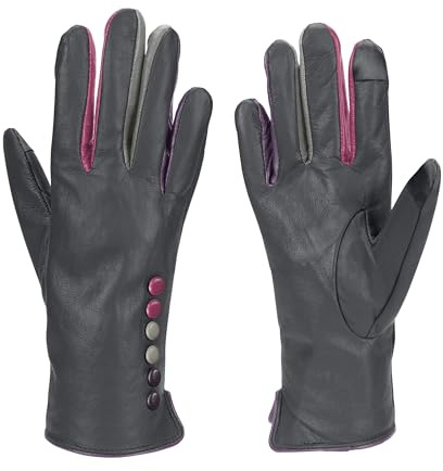 Vera Tucci TIFFANY G01 Originals designer lyxiga läderhandskar – damhandskar vinterhandskar vinterhandskar för kvinnor designhandskar fingerlösa handskar vantar, Mörkgrått, L/XL
