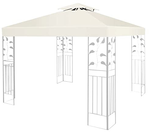 Jiubiaz Pavillon Ersatzdach 3x3 m, Pavillondach Farbe Beige, Doppeldach für Pavillion Spendet Schatten und Regendicht