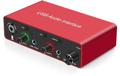 Qichill Interfaz de audio USB 192 KHz Tarjeta de Audio Interfaz XLR Studio para equipos de grabación de podcast profesional