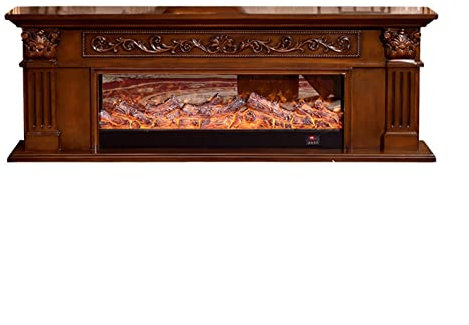 YUHUAWF fireplace Living Room Decorating Warming Fireplace Wooden Mantel W200cm Electric Firebox Insert LED Optical Artificial Flame electric fireplace (Color : Brown with heater)