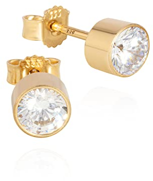 NKlaus Paire de clous d'oreilles calice 333 or jaune mat 8 carats cylindrique Ø5,6mm zircon blanc 3669
