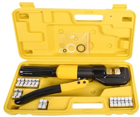 LFGUD Herramienta de crimpado hidráulico 10T 12-2/0 AWG, herramienta de crimpado de cable de batería de 0.43 pulgadas, crimpadora de terminales eléctricos con 9 pares de juegos de troqueles