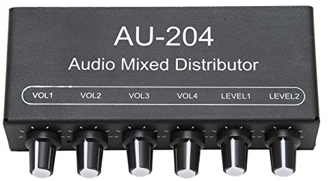 Miscelatore Stereo Portatile, Mixer a Basso Rumore 2 Ingressi 4 Uscite e Amplificatore per Cuffie per DJ Bar, Alluminio Compatto 3.5mm