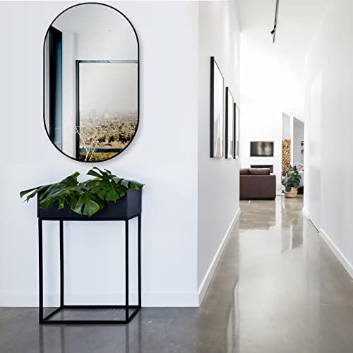 HOKO Design Wandspiegel oval 50 x 90 cm mit Metall Rahmen Matt Schwarz. HOCH und QUER Montage möglich. Ovaler Spiegel Bad, Flur und Schlafzimmerspiegel. Spiegel für das Wohnzimmer, Esszimmer.