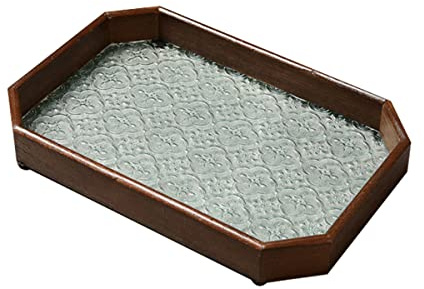 Hosoncovy Vassoio in vetro ottagonale in legno, vassoio da tè, caffè o cibo maggiordomo vassoio decorativo per tavola da pranzo, decorazione da tavola (marrone)