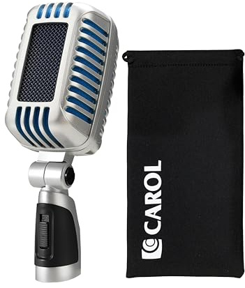 CAROL Classic Retro Dynamic Vocal Microphone - Old Vintage Style Super Cardioid Live Performance Studio Recording with Dual Capsules and Shock Absorbers - CLM-101 (Blue Sponge Ver.) | Retro wired microphone with dual capsules for singing, karaoke, and stage. Includes storage bag and switch.
