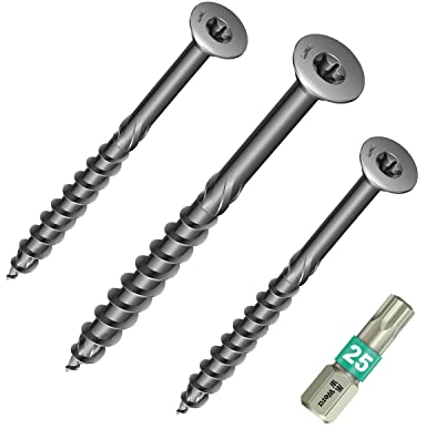 siwitec Terrassenschrauben 200 Stück mit Teilgewinde, Ø 5 mm x 60 mm,mit Torx- Antrieb TX20, inkl. Edelstahl-Bit, Edelstahl A2 rostfrei