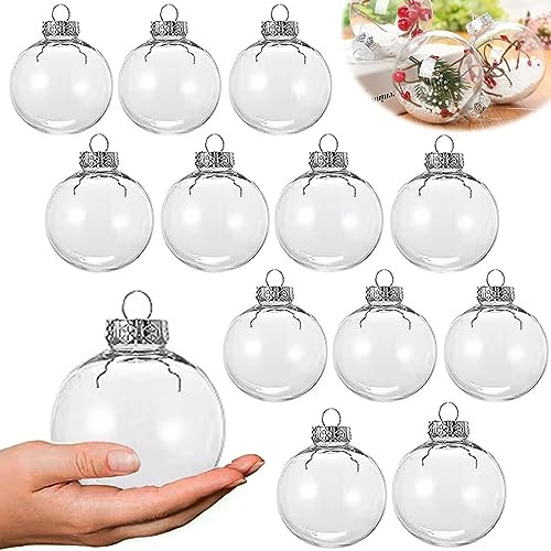Neioaas 2.36Inch Clear Plastic Balls Ornaments - DIY Fillable Christmas Ornaments Balls, 12 PCS Clear Plastic Ornament Balls for Christmas, Halloween, Birthday, Wedding Decorative, Crafts Decorative