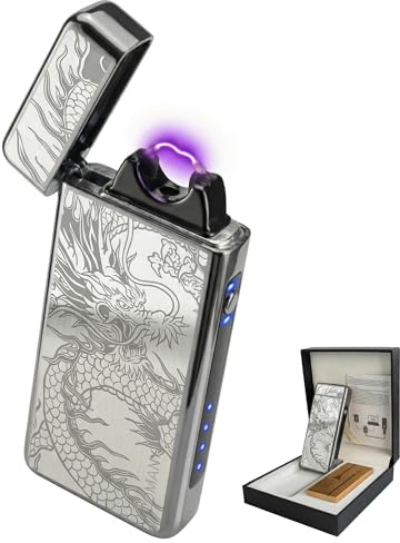 COMANYI Elektrisches Feuerzeug Wiederaufladbares USB Feuerzeug Elektrisches Arc Plasma Großflammenfeuerzeug Winddichtes Cooles Feuerzeuge mit LED Batterieanzeige für Kerzen (Schwarz Drache)
