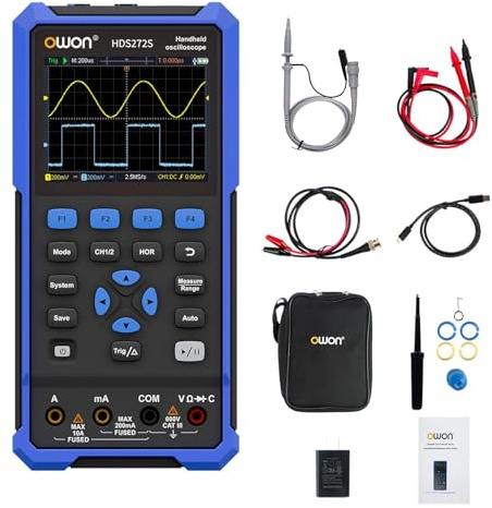 OWON 3 in 1 Handheld Oscilloscope Multimeter, 70MHz Bandwidth Digital Oscilloscope Portable, 2 Channels Oscilloscope,1CH Generator USB Type C, 3.5 LCD Display （HDS272S）