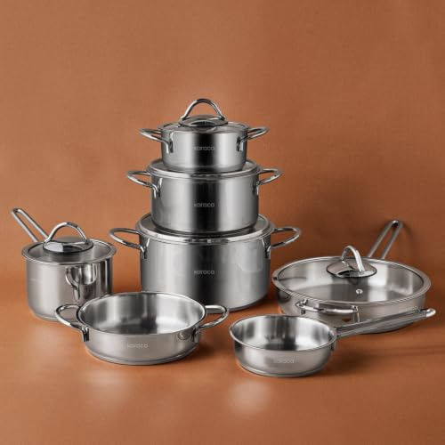 Karaca Ada V2 12-Piece Stainless Steel Induction Cookware Set, Silver