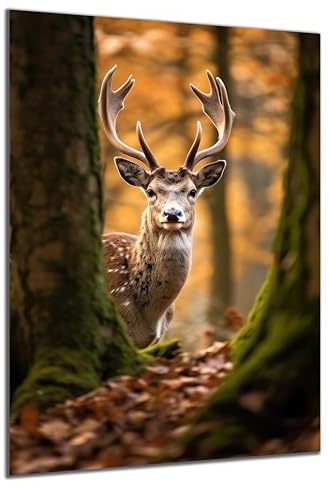 DARO Design - Wand-Bild auf 6mm HDF 30x40 cm Hirsch hinterm Baum - Wand-Deko Bilder Geschenk