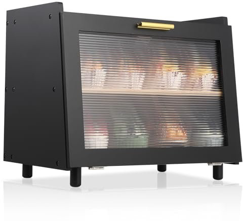 Panera grande de doble capa para encimera de cocina, contenedor de almacenamiento de pan de gran capacidad con ventana para pan (negro)