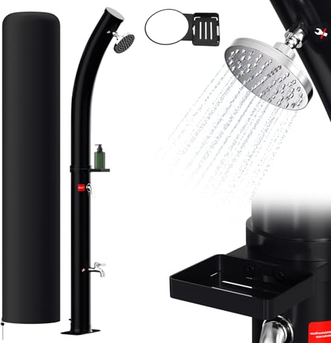 Ansobea Doccia Solare da 20L con Copertura Protettiva e Piatto Doccia, Doccia da Giardino con Getto a Pioggia orientabile a 180° per Giardino, Piscina e Campeggio - riscalda Fino a 60°C
