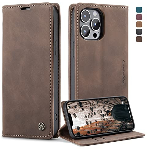 Cracedily Handyhülle für iPhone 12/12 Pro Hülle, Klapphülle Premium Lederhülle Klappbar Flip Case Tasche Magnet Kartenfach Standfunktion Klapphülle Schutzhülle für iPhone 12 Pro 6,1, Kaffee