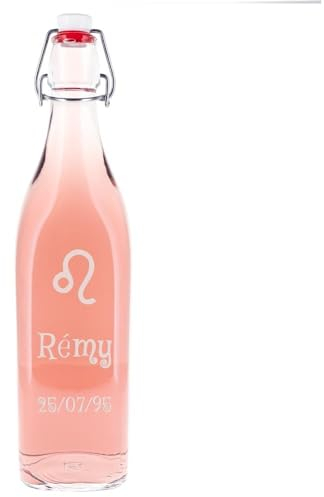 Ocadeau Botella de Mesa de Cristal grabada Personalizada - Botella de Cristal Transparente con tapón mecánico para Personalizar