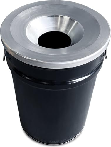 BarrelKings – BinBin – Abfalleimer 60 Liter – Flame Silver – Fass – mit feuerfestem Deckel – Schwarz – 60 l – Metallfass – Deko-Fass – Abfalleimer für den Außenbereich