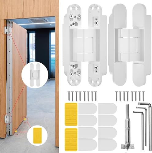 6 Hidden Door Hinge/Invisible Door Silent 180 Degree Swing Hinge 3-Way Adjustable Butt 6 x 2.5 x 1 (2, White, 6 inch) | Invisible Door Silent 180 Degree Swing Hinge 3-Way Adjustable Butt 6 x 2.5 x 1inch