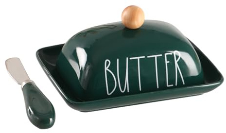 Recipiente pequeño para mantequilla con borde elevado, plato de mantequilla de porcelana, soporte para mantequilla para encimera, color verde