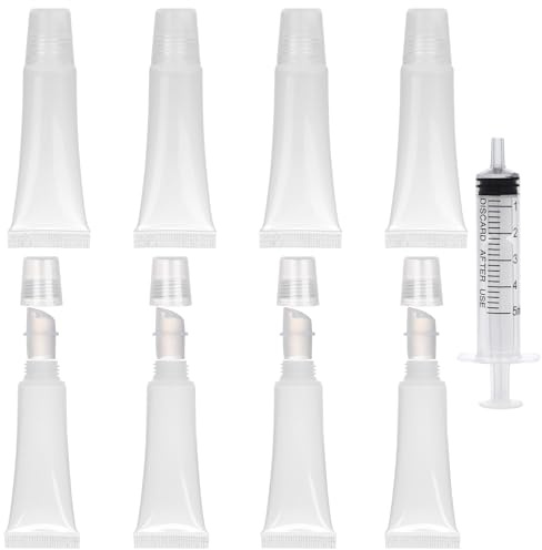 8 Tubos de Brillo de Labios, Vacíos 10ml Transparentes Mini Envases de Bálsamo Labial con Herramienta de Llenado para Mujeres y Niñas Hogar Cosméticos Maquillaje Viajes Artículos de Tocador