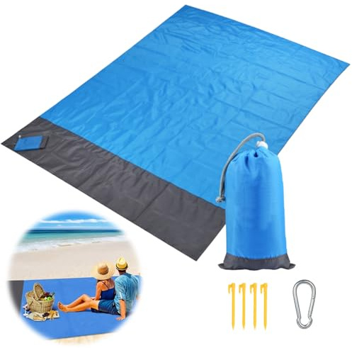 VPB Coperta da spiaggia, tappetino da picnic, impermeabile, grande, 200 x 145 cm, lavabile, a prova di sabbia, coperta da picnic per spiaggia, prato, campeggio, escursionismo, picnic, con maniglia per