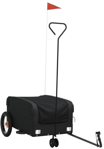 vidaXL Fahrradanhänger, Anhänger für Fahrrad, Lastenanhänger mit Deichsel Sicherheitsflagge, Transportanhänger, Schwarz 30kg Eisen