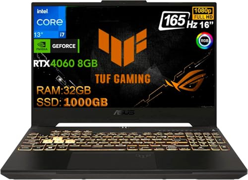 ASUS TUF Gaming F16, ordinateur portable 16 FHD AG, 165Hz, i7-13650HX, 32 Go RAM, 1000 Go SSD Pcie, GeForce RTX 4060 8 Go, Win 11, clavier RGB