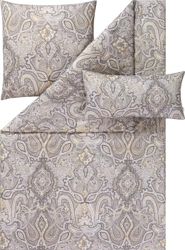 ESTELLA Bettwäsche Fernanda Mako-Satin Grau 135x200 cm mit Kissenbezug (1x 40x80 cm + 1x 80x80 cm)