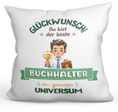 Mugffins Kissen mit Füllung mit Spruch für Buchhalter Mann - Auf Deutsch - Bester im Universum, Trophäe - 40 x 40 cm - originelles und lustiges Geschenk Mitarbeiter