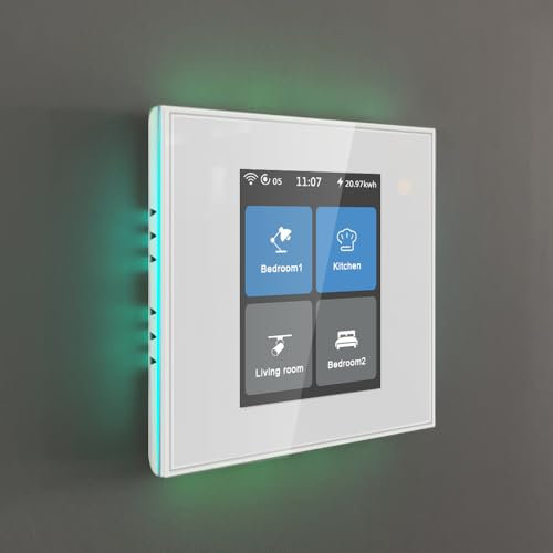 LANBON LCD 4 Gang Smart Light Switch, Touch Screen Tuya Smart Life 2.4GHz WiFi Wall Switch Works with Alexa & Google Home, No Hub Needed, No Dim, White Glass Panel, (Neutral Wire Required) L8-HS4