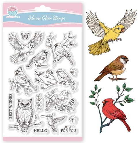GLOBLELAND Realistische Vögel Klare Stempel Für Scrapbooking Eulen Papageien Silikonstempel Spatz Kolibri Transparenter Stempel Für Die Kartengestaltung DIY Prägung Journaling