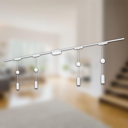 BRILONER - Sistema de rieles Luxtrail kit completo, 4x LED colgante, regulable en altura, Lámparas, Sistema de rieles de techo, riel para proyector, lámpara de techo, plafón, proyector, 2m, blanco