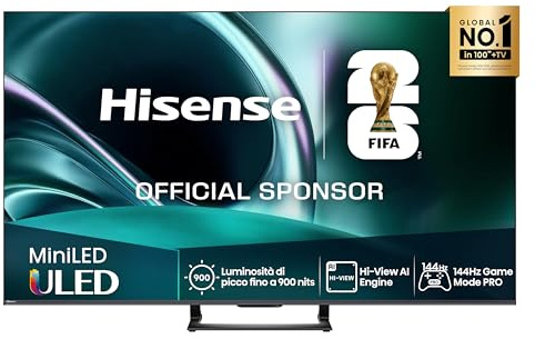 Hisense TV 75 Mini-LED 144Hz 4K 2025 75U72Q, Smart TV VIDAA U8, Dolby Vision IQ, HDR 10+ Adaptive, 144Hz Game Mode PRO, Dolby Atmos 2.1 con Subwoofer, Alexa Built-in, VIDAA Voice, lativù 4K, 75''