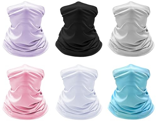 Beurlike 6 Pack Cooling Neck Gaiter Face Cover Mask Summer Breathable Dust UV Bandana Scarf for Men Women Fishing Running Cycling(6PCS Multicolor Light)