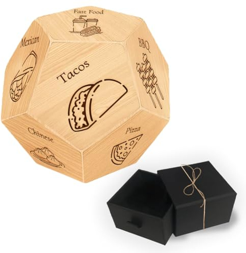 UNICRAFTALE Dadi di decisione in legno, diversi alimenti, idea regalo per lui, cena, cubo di decisione per donne, uomini, fidanzati, fidanzati e coppie