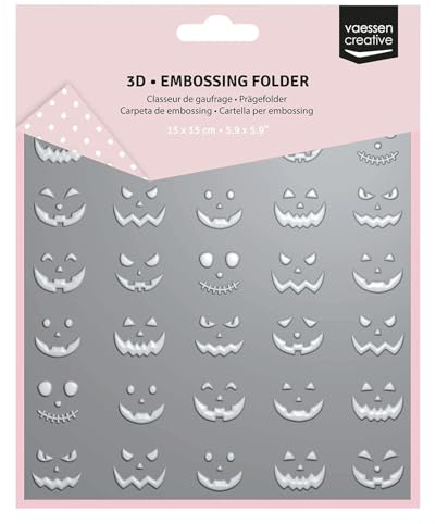 Vaessen Creative 3D Prägeschablone Hintergrund - Kürbis Gesichter von 15 x 15 cm - Bastelbedarf Herbst und Halloween für Grußkarten - Bastelzubehör für DIY, Karten Basteln, Journaling und Scrapbooking