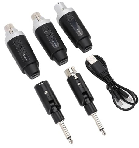 VBESTLIFE Ricevitore del Trasmettitore XLR Wireless, Sistemi di Microfono con Adattatore Microfono Wireless a 3 Pin, Controllo del Volume di 8 Livelli, Ricaricabile